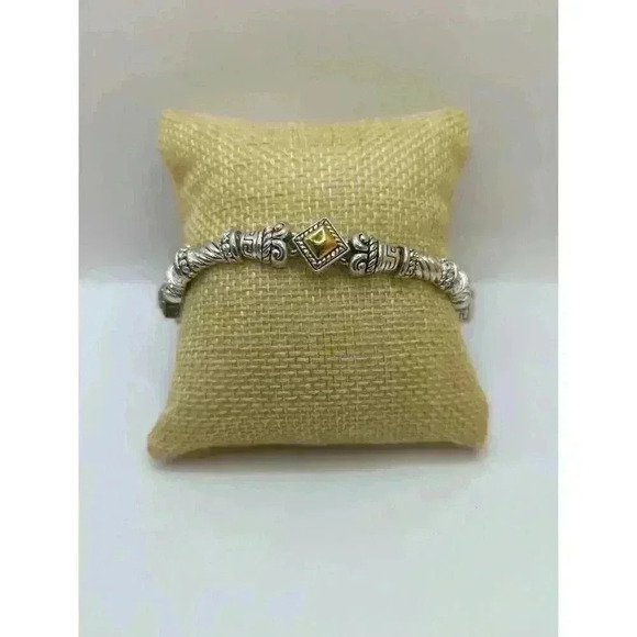 Bracelet Silver Tone Square Accents Patterned Design Tennis Style - Picture 2 of 4